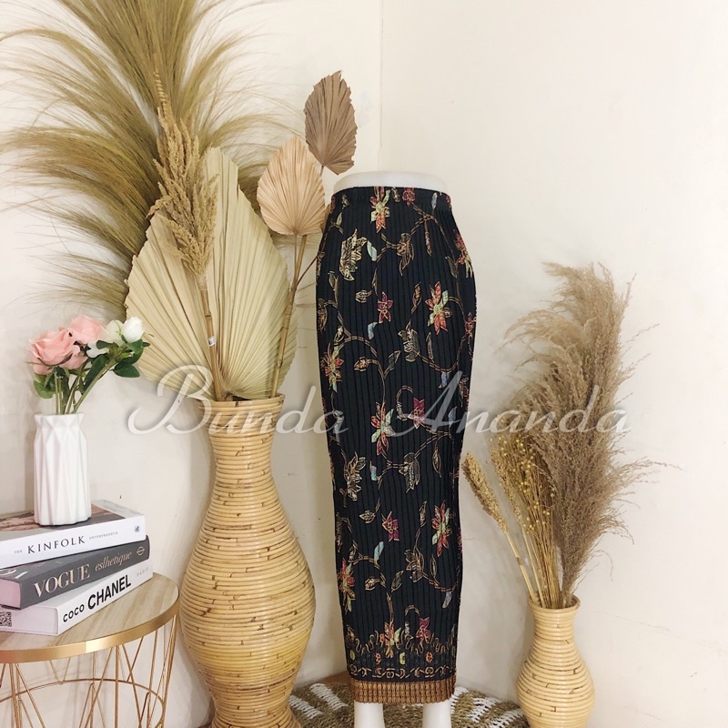 Rok Batik Plisket Fit S - JUMBO All Size-Bunga Rambat