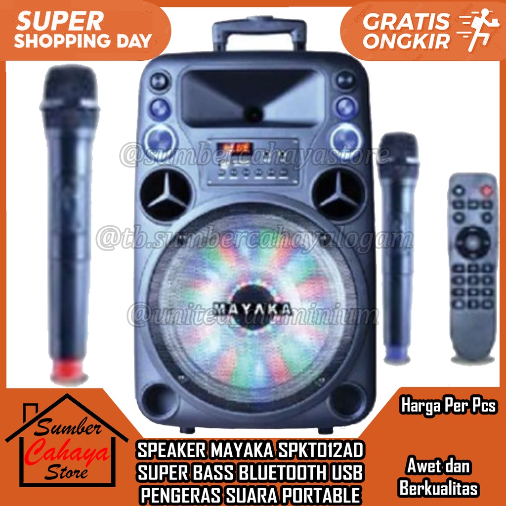 Speaker Bluetooth Karaoke Mayaka Salon Aktif Portable Radio Fm Mp3 Super Bass Aktif Wireless Mic Mik