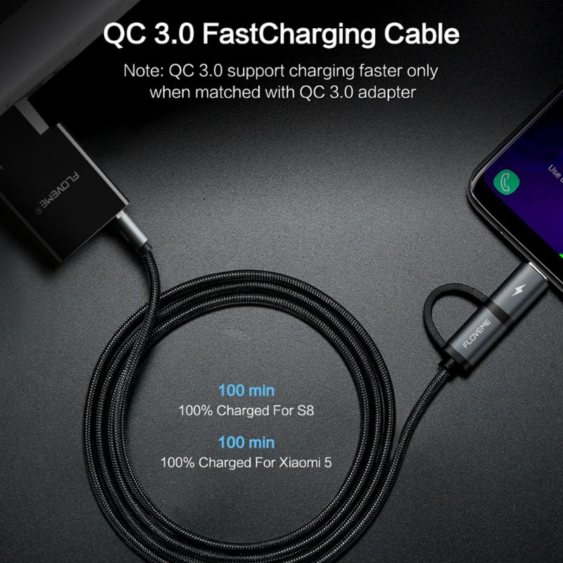 Kabel Charger 2 in 1 Micro USB + USB Type C