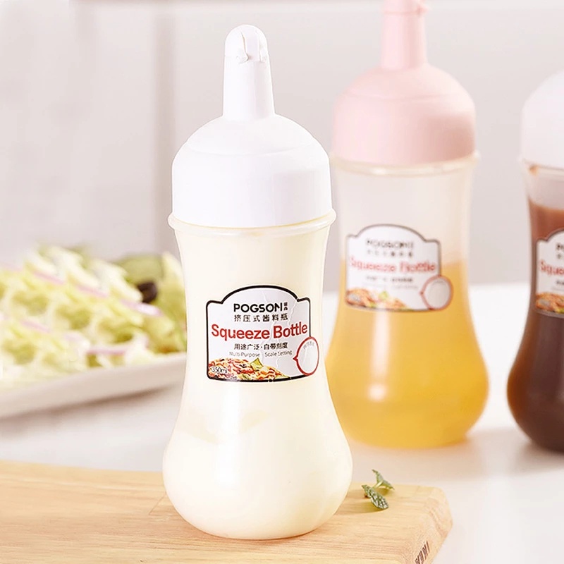 [350ml Tomato Salad Dressing Squeeze Bottle With Lid And Scale] [Household Sauce &amp; Honey &amp; Edible Oil Seasoning Bottle] [Leak-proof Squeeze Sauce Bottle Sharp Mouth Bottle]