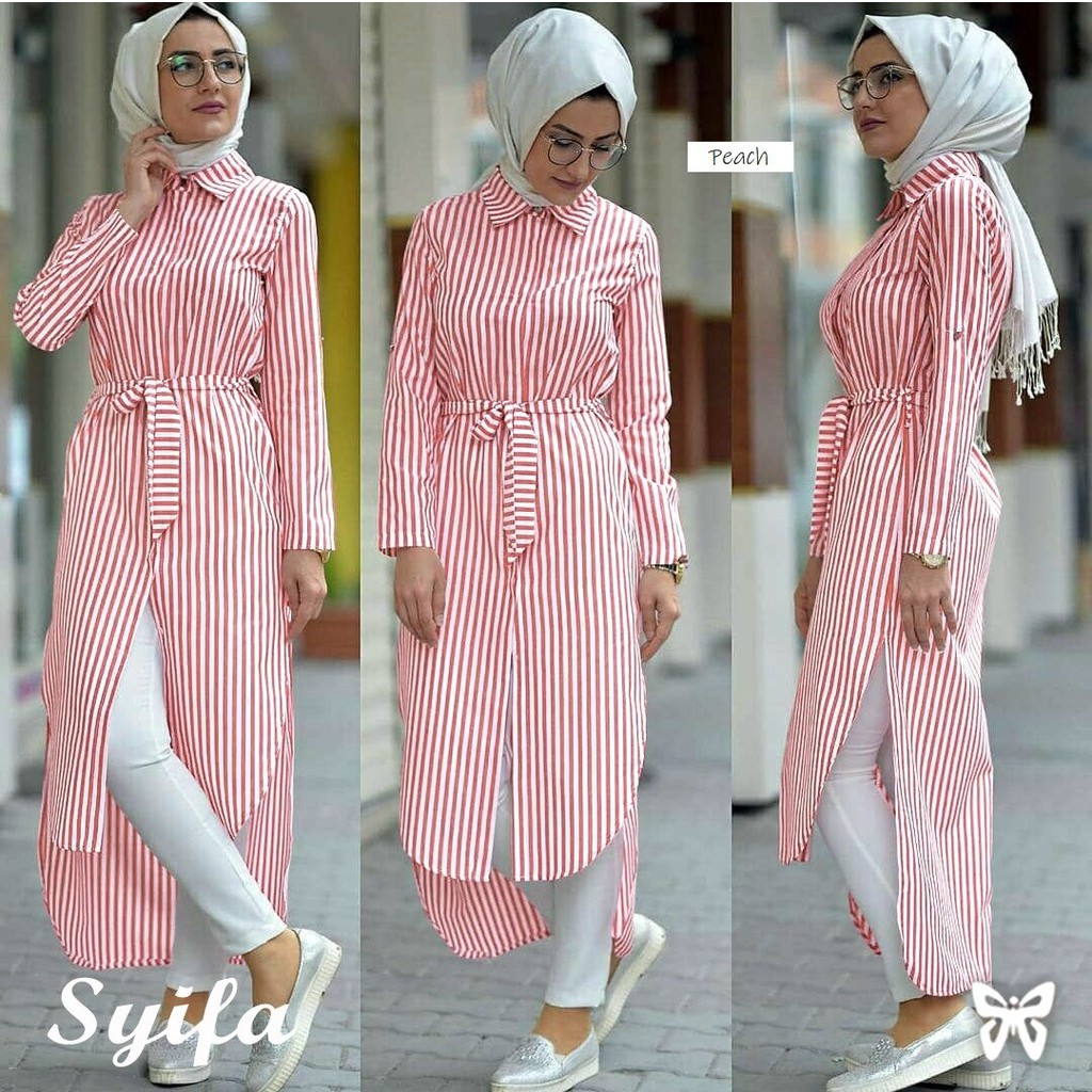 HOPYLOVY - Tunik Wanita Motif Salur Syifa