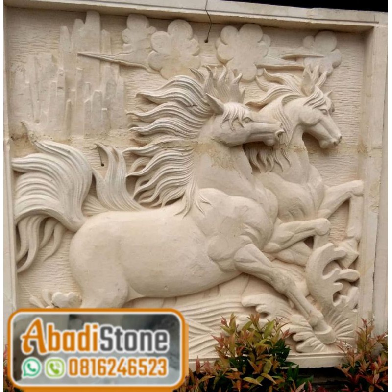 relief batu alam motif kuda untuk hiasan tempel dinding dekorasi