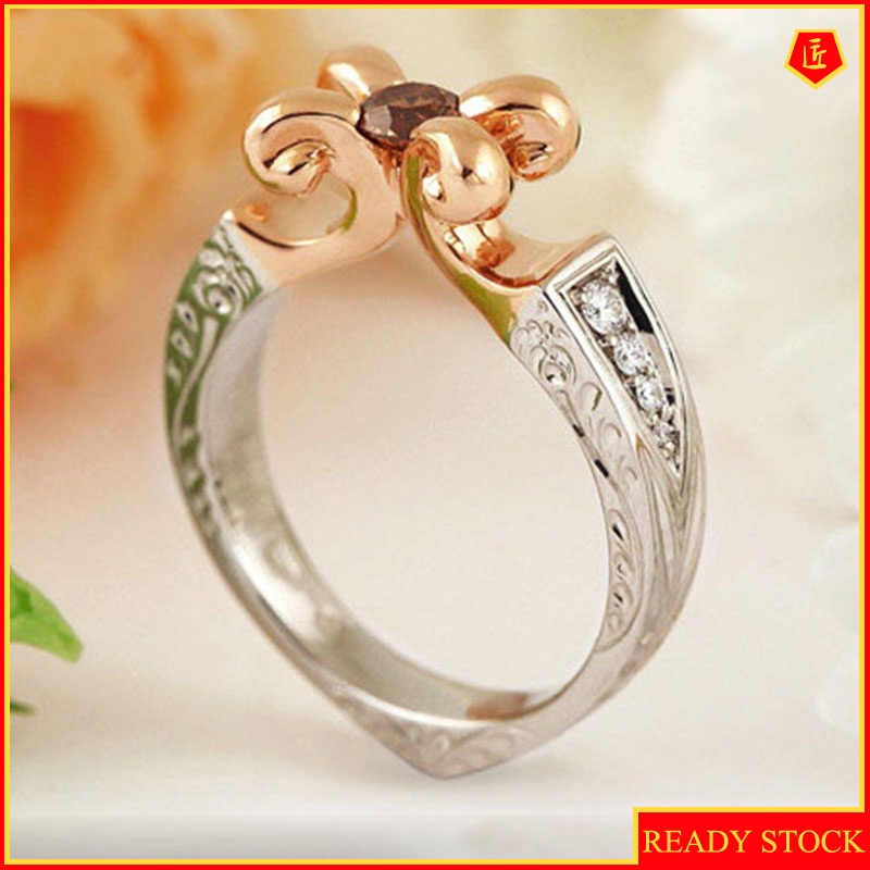 [Ready Stock]Creative 14K Rose Gold Two-Tone Ring