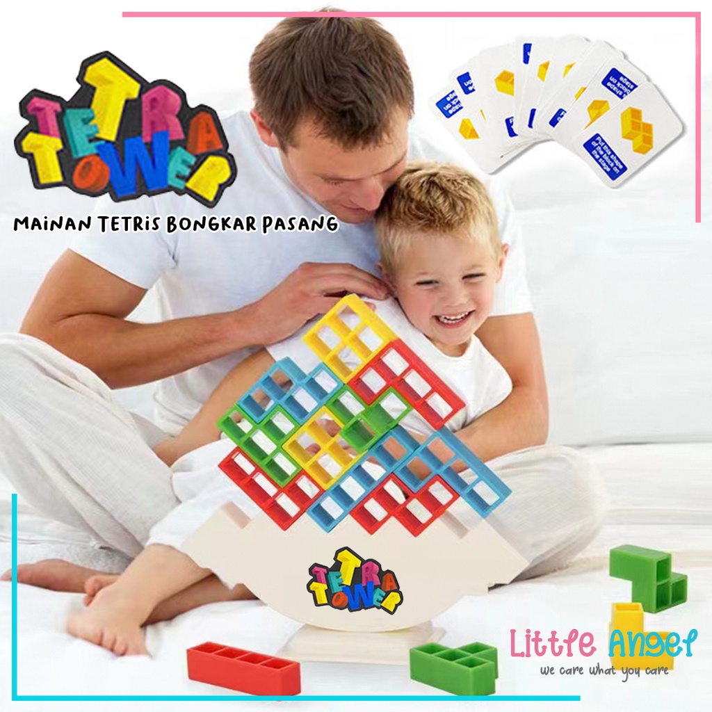 TETRA TOWER Mainan Edukasi Anak Perempuan Mainan Anak Laki Tetris Keseimbangan / Russian Tertis Balancing Brick Game Block