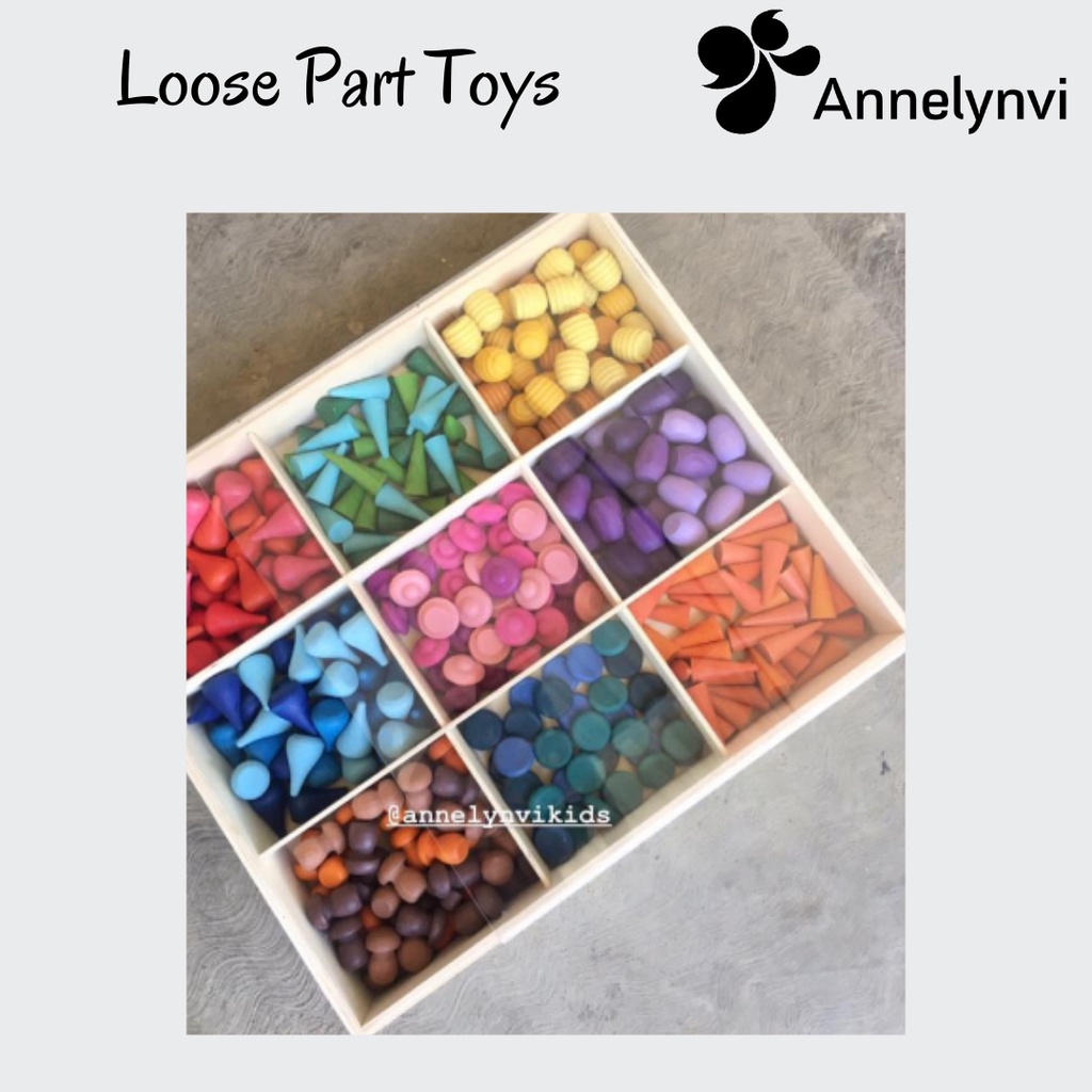 Mainan Kayu/ Loose Parts/ Dengan Box dan Tutup Transparan Grapat look Alike