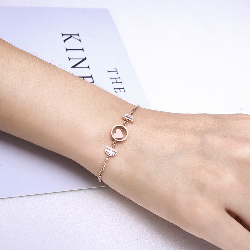 Gelang Fashion Korea Anti Karat Titanium Rose Gold Batu Putih Love - BB505