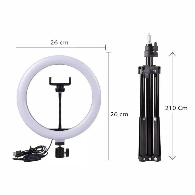 RING LIGHT 26CM + RINGLIGHT STAND TRIPOD 2.1M BERKUALITAS / TIK TOK Selfie Live / YOUTUBE