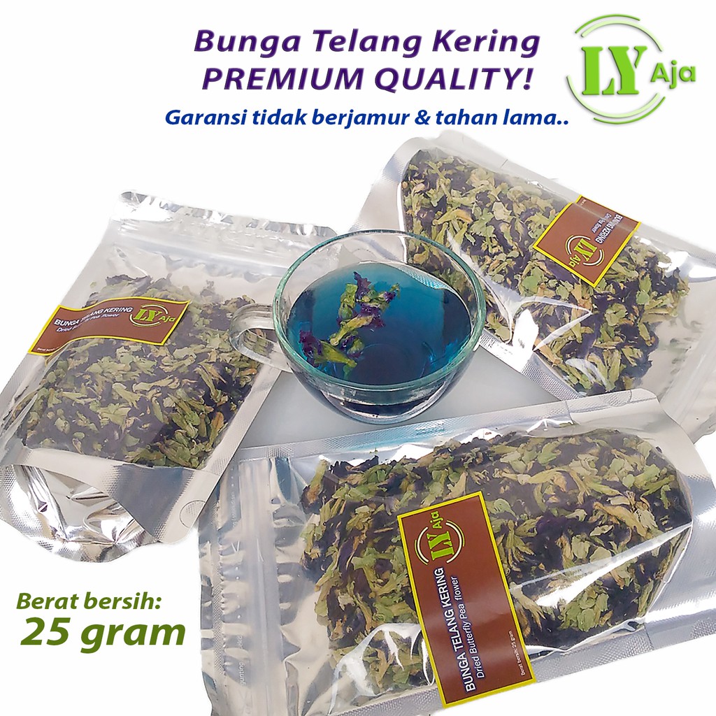 Teh Bunga Telang Kering 50 gram 25 gr LY Aja Butterfly Pea Organik Tumpuk Premium