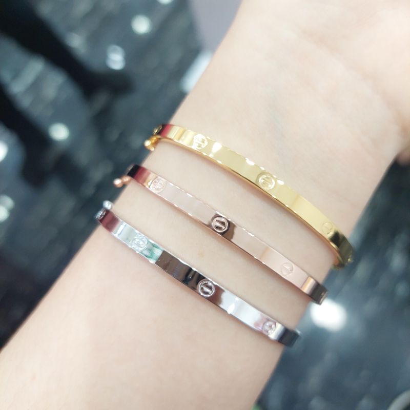 Gelang cart*r paku emas asli 375 cantik awet 3 warna rose gold white gold