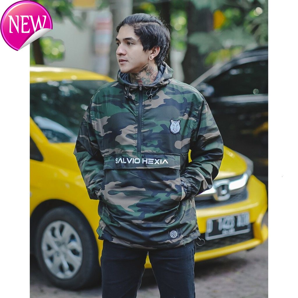 JAKET CAGOULE LORENG HIJAU SALVIO HEXIA - JAKET PRIA PARASUT- JAKET PRIA - JAKET PARASUT - JAKET