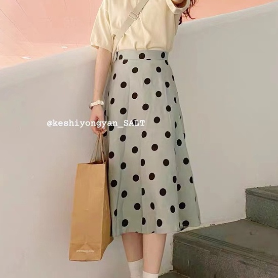 【SALE】Korean Midi Skirt Polka Vintage A-line  Rok Motif Polkadot 2167 (S/M/L)