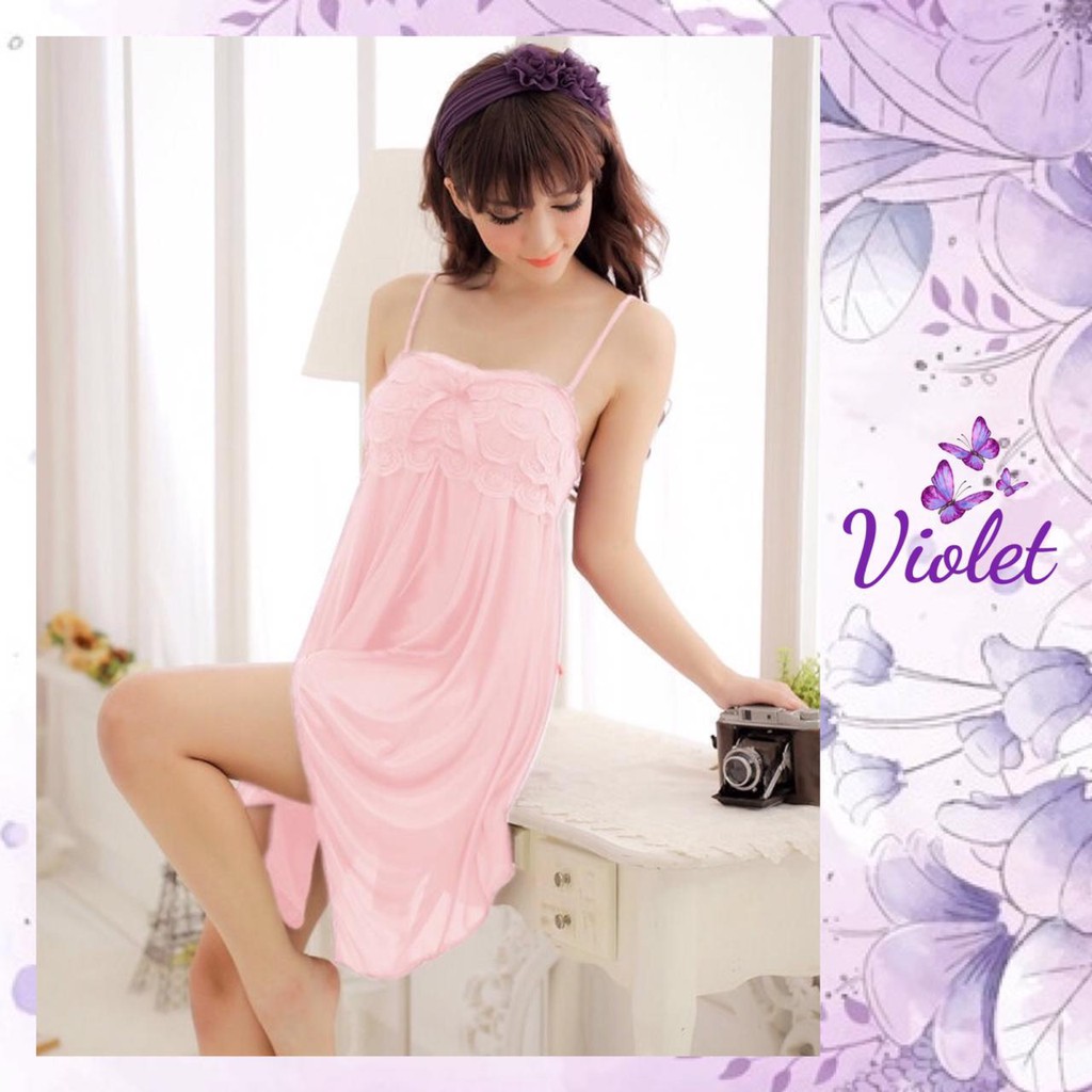 Violet Lingerie Set G-String Sexy Renda Baju Tidur Wanita Seksi Model Lace Pita 1008