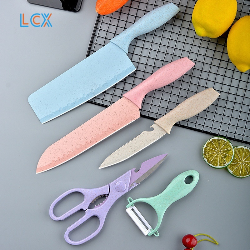 LCX Pisau Set Stainless dilapis anti lengket 1 Set isi 6 termurah Peralatan Pisau Set Pisau Sayur VS