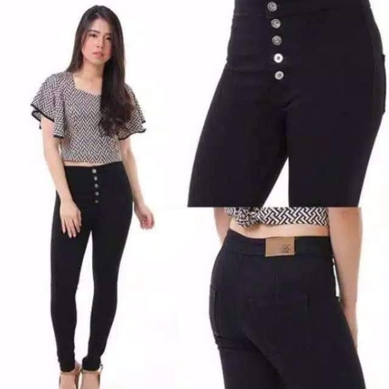 Highwaist Kancing 5 Jeans Wanita / Kancing 5 Button Big Size Jumbo 27-38