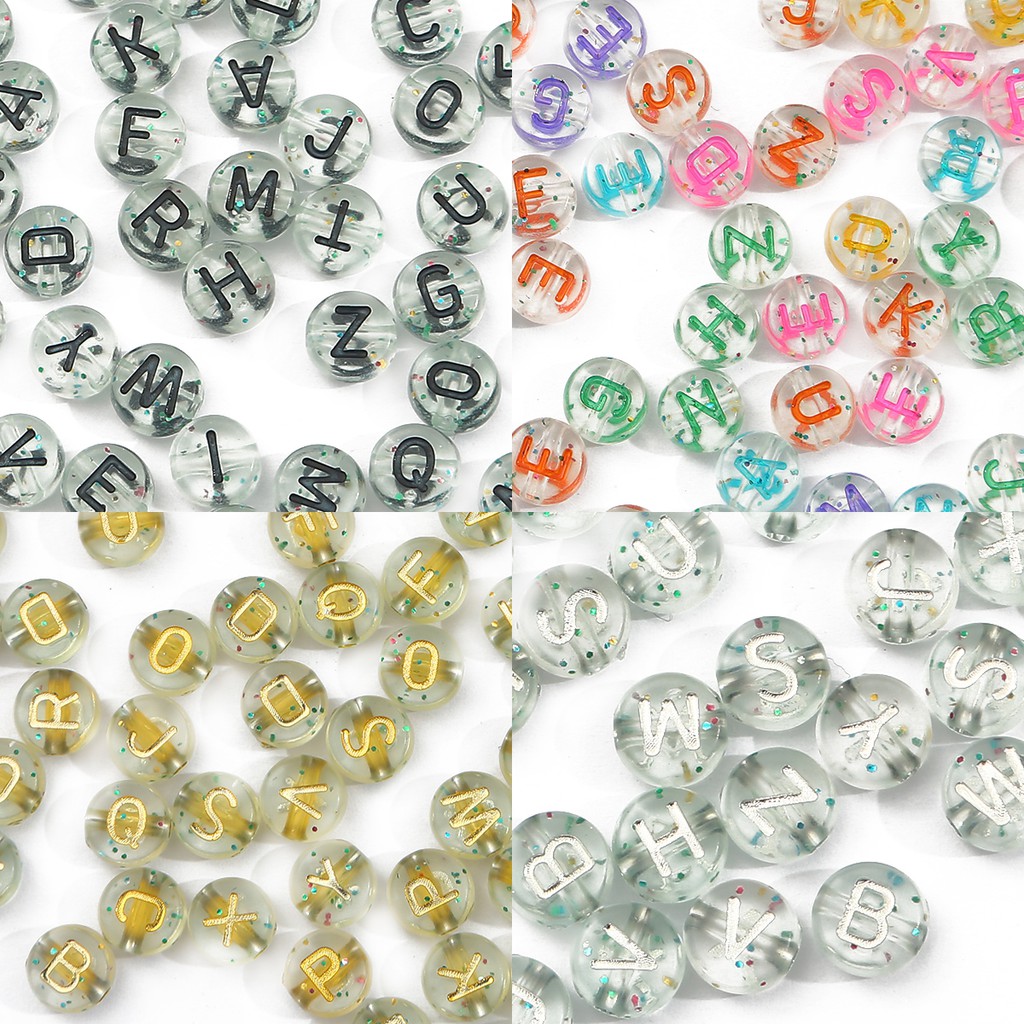 100pcs Manik-Manik Akrilik Transparan Motif Huruf Ukuran 4x7mm Untuk Aksesoris Gelang Handmade Diy