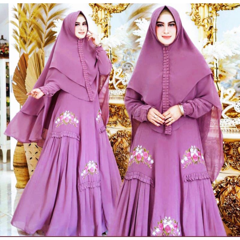 Azzahrashop Gamis Syar'i Set Khimar Azzahra NASYLA[COD]✅ ( Bahan Ceruty Babydoll LD 120 cm ) Fashion
