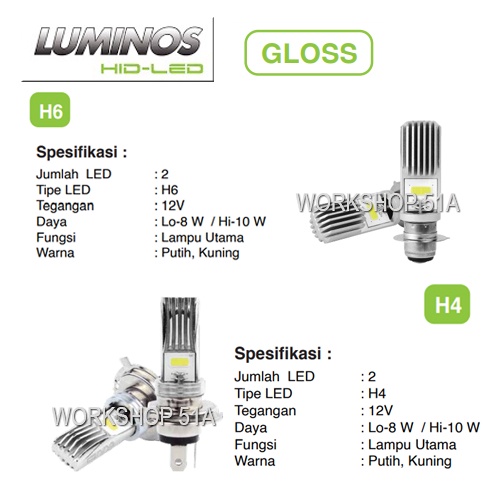 LUMINOS COB GLOSS H6 H4 LAMPU DEPAN UTAMA MOTOR LED AC DC HI LO