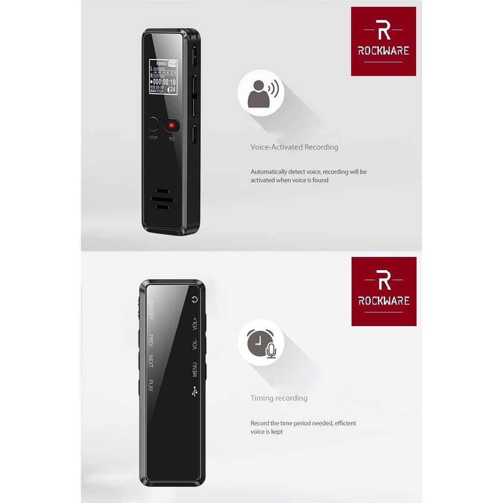 ROCKWARE RW-AVR03- Professional Audio Voice Recorder 8GB - 1536Kbps