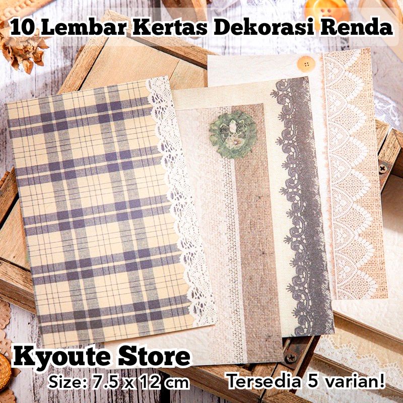 

10 Lembar Kertas Dekorasi Scrapbook Renda Pattern Retro Vintage Aesthetic Bujo Journal Surat Letter