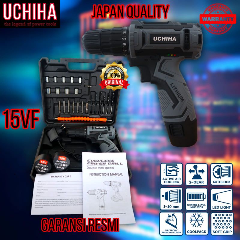 Mesin bor batrai cordless 15v Uchiha Japan Teknologi