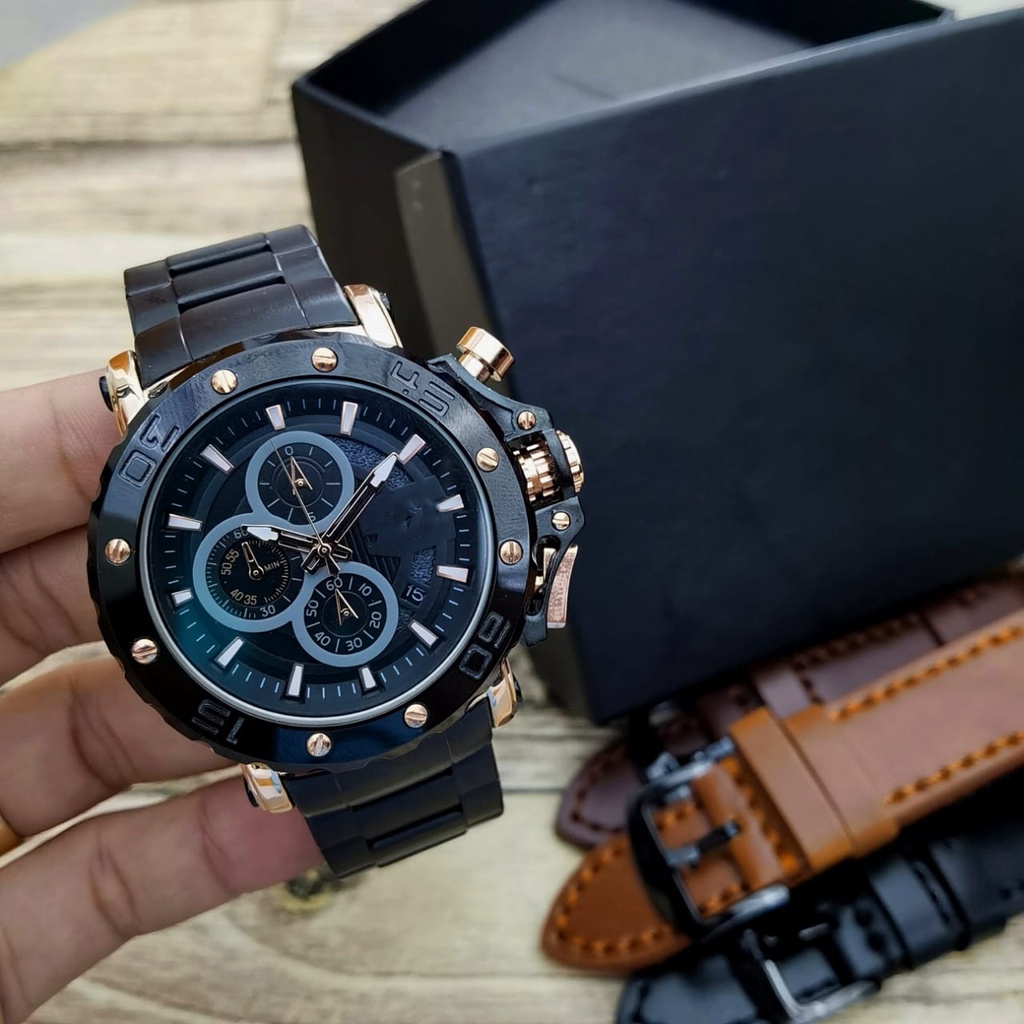 Grosiran Jam Tangan Pria Psa P7-45250 Analog Tali Rantai Chronograph Tanggal Aktif Original Garansi 6 Bulan Free Tali Kulit, Box &amp; Baterai Cadangan (COD)