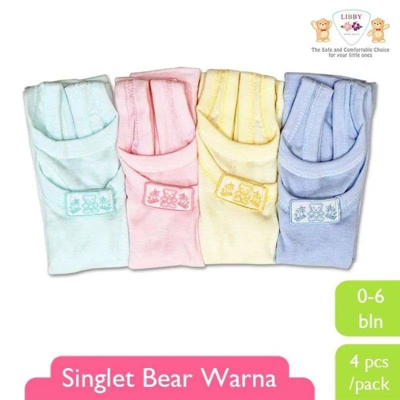 Kaos Singlet Bayi Dalaman Anak 0-9 Bulan Libby  Warna Baby Bear 1pcs