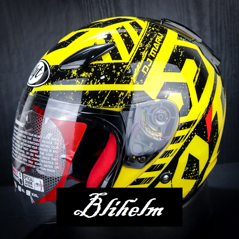 HELM KYT DJMARU #16 CRYMSON YELLOW BLACK KYT DJ MARU -16 HALF FACE HELMET-Helm saja