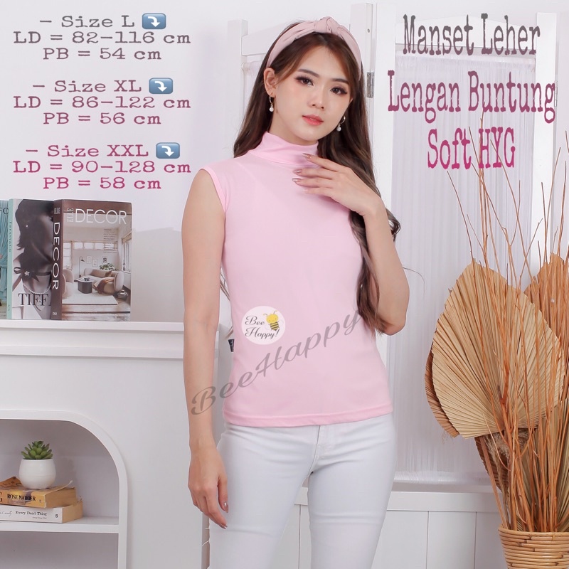 Manset Leher / Tanktop Turtle Neck Lengan Buntung Soft HYG