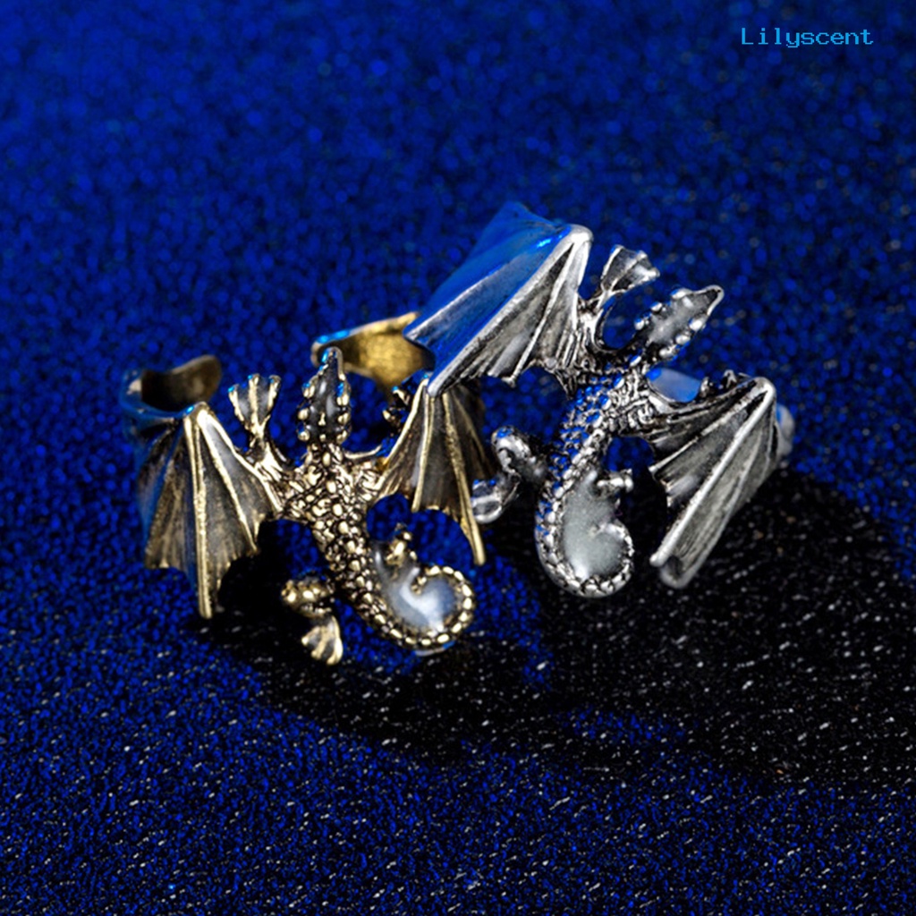 Ls Cincin Luminous Adjustable Bentuk Naga Bahan Tembaga Anti Karat Untuk Pria