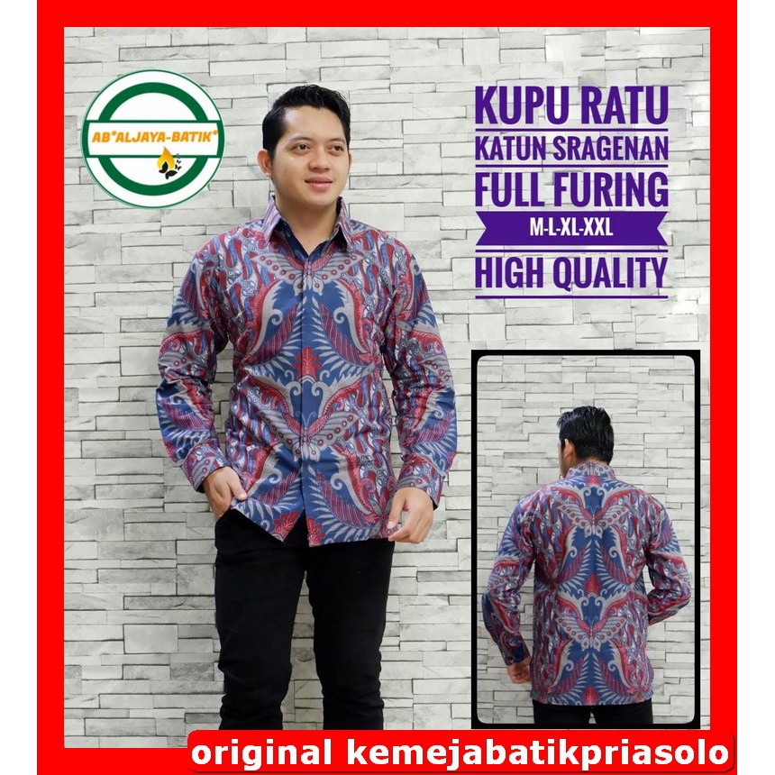 ATASAN KEMEJA BAJU BATIK SOLO PRIA LENGAN PANJANG FULL FURING PREMIUM Aljaya Kupu Ratu Wisnu