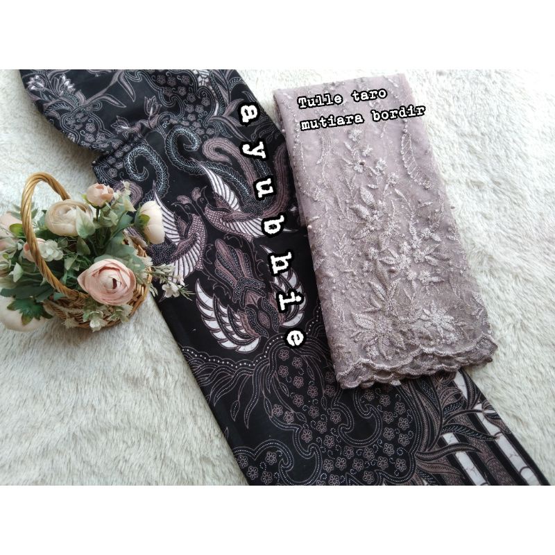 Kain Batik jarik Set Kebaya brokat Tile seragam bridemaids Tulle mutiara taro lilac tua mauve