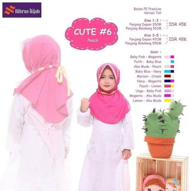Cute 6 Nibras Hijab Anak Baby Pink Magenta Ungu Lemon Abu Muda Blue Putih