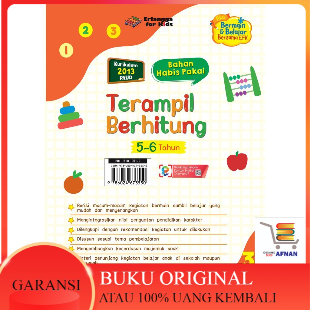 ORIGINAL- BUKU ANAK - BUKU BELAJAR PAUD - BUKU TK - BUKU BERHITUNG ANAK TK - BUKU ERLANGGA TERAMPIL
