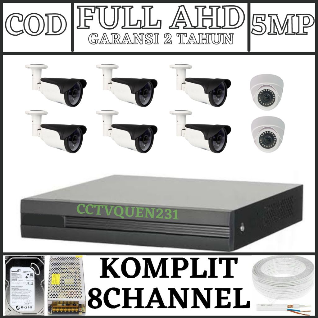 PAKET CCTV 8 CHANNEL 8 KAMERA FULL AHD 5MP IR SONY 1080P KOMPLIT SIAP PASANG