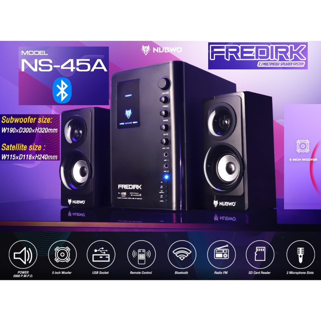 Nubwo Speaker Bluetooth 2.1 Multimedia Speaker System FREDIRK NS-45A - Garansi 1 Tahun 