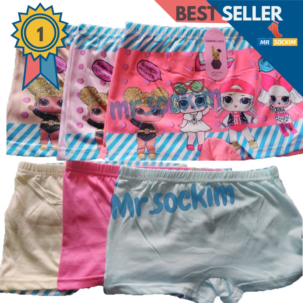 Celana Boxer Anak Perempuan Karakter Lucu Katun Stretch Daimaru | Satire (6 PCS seri warna)