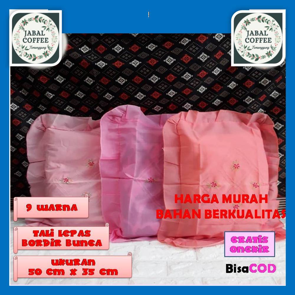 Urung Bantal Guling Kapuk Bordiran / Sarung Bantal Tidur Rumbai Polos Bordir  Ukuran 50 x 35 cm J10