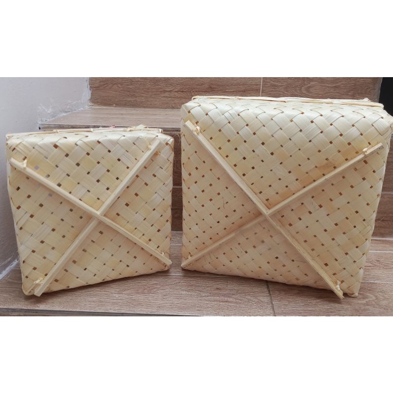 Kotak kue besek bambu tutup kombinasi ukuran 25x25 cm