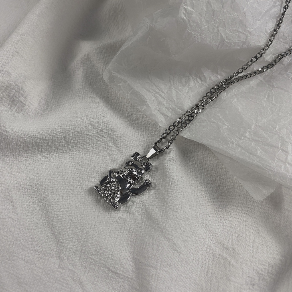 Gaya Korea ins sederhana fashion kepribadian hewan liontin kalung baru titanium steel chain lucu ret