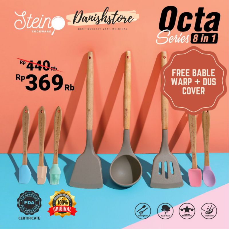 Stein Steincookware Octa Series 8 in 1 Paket Spatula Sutil Set Isi 8 - ORIGINAL