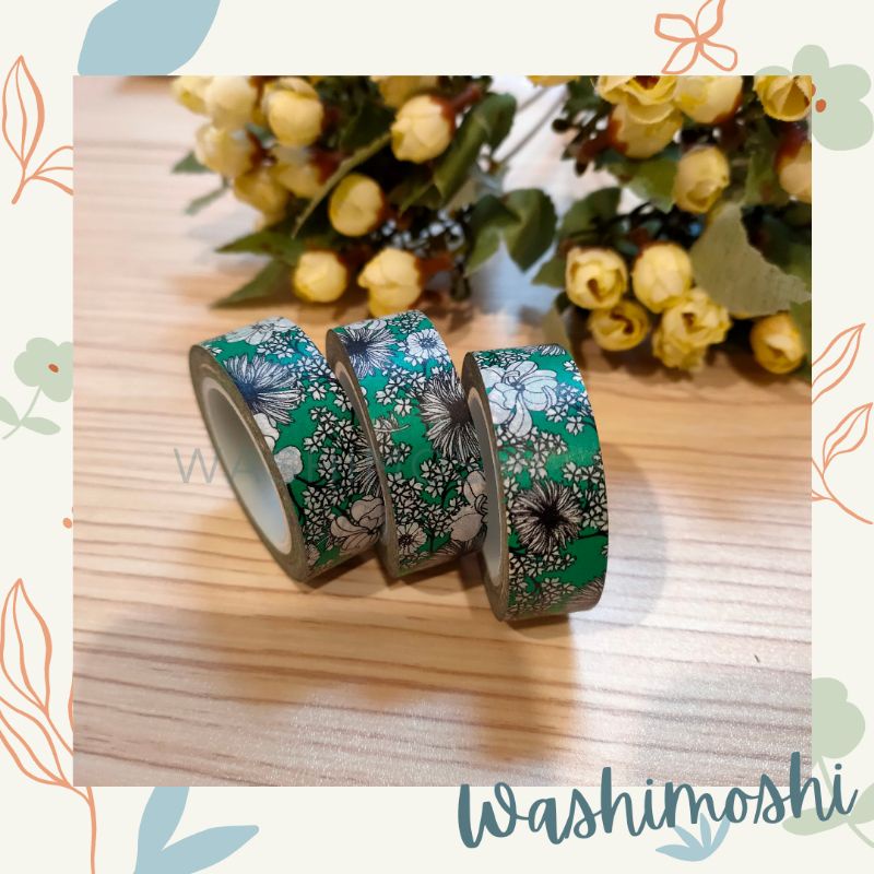 

Washimoshi Masking Washi Tape Green Flower Design / Washitape Bunga Hijau (10 Meter)