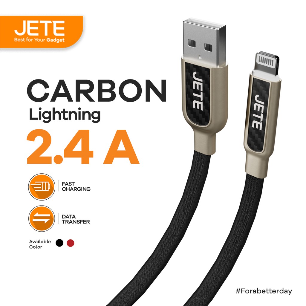 Kabel USB Iphone Lightning  Fast Charging JETE Carbon - Garansi Resmi 2 Tahun