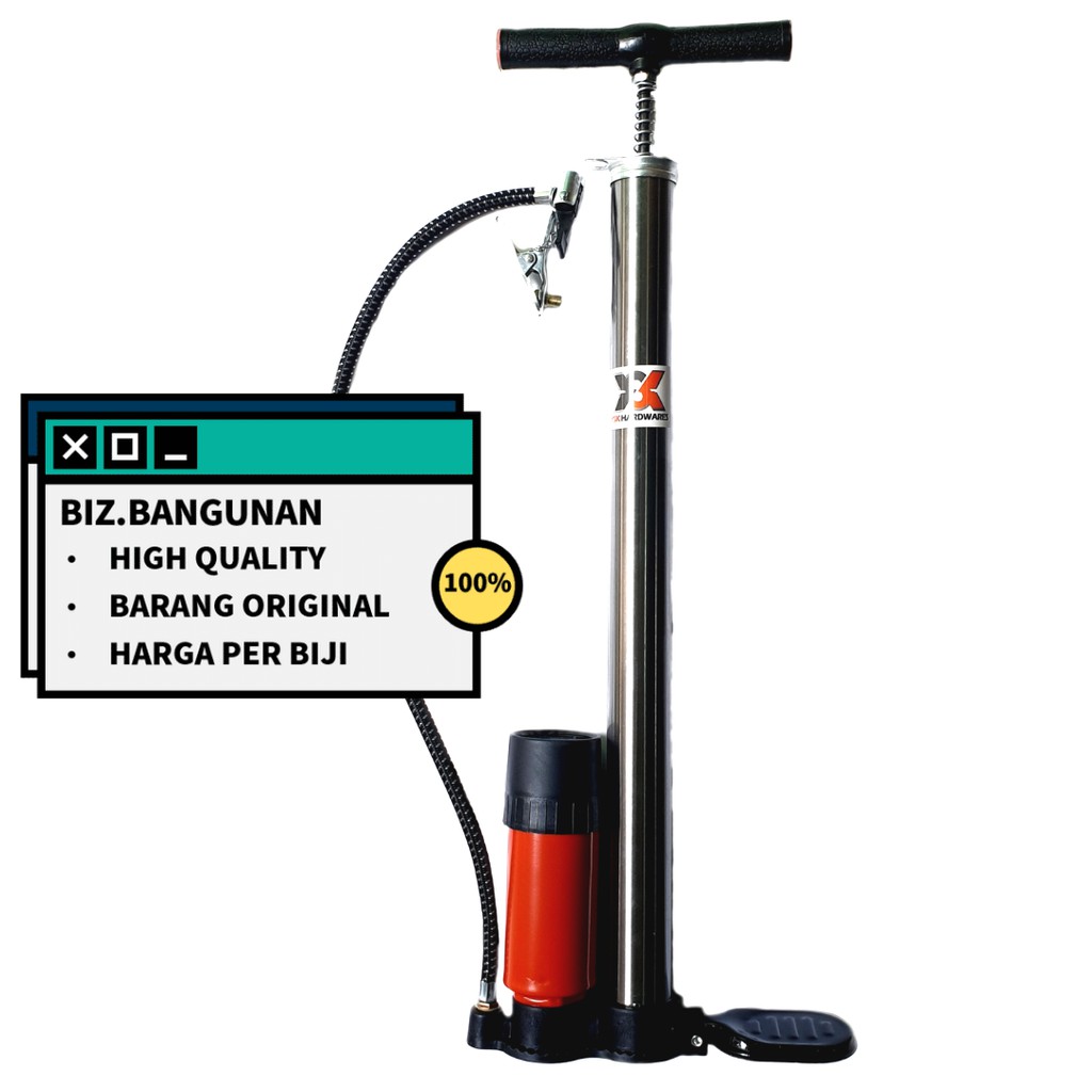 POMPA ANGIN TABUNG + METER - RODA BAN SEPEDA MOTOR MANUAL