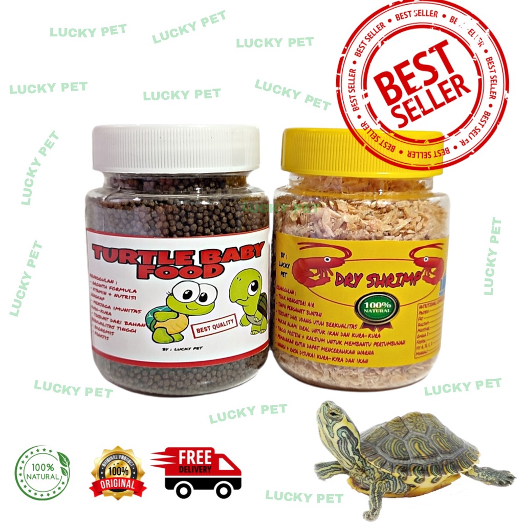 PAKET BEST SELLER⭐ Makanan pakan pelet bayi anak kura kura air brazil baby turtle kecil hijau dada m