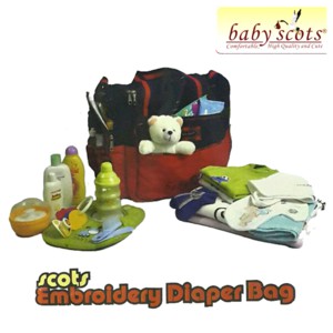 Baby Scots Embroidery Diaper Bag - Tas Bayi ukuran Besar dg Boneka