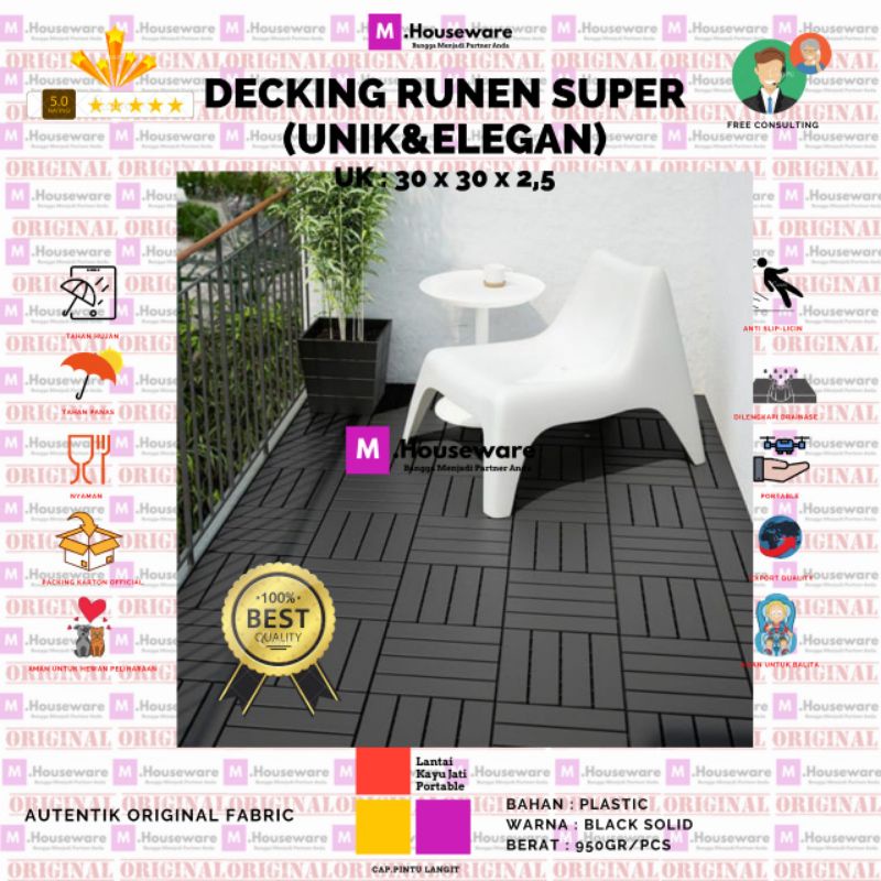 Runnen Ikea Dark Grey ukuran 30x30cm Decking Tile Portable / Lantai Bongkar pasang