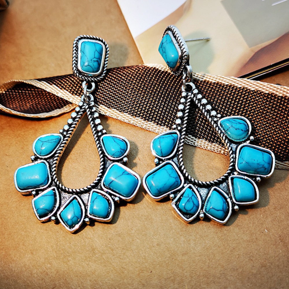 Hu Hu Hu Hu Hu Alat Bantu Pasang Kacamata♡ Anting Tusuk Gantung Wanita Desain Tetesan Air Hias Turquoise Imitasi Untuk Hadiah