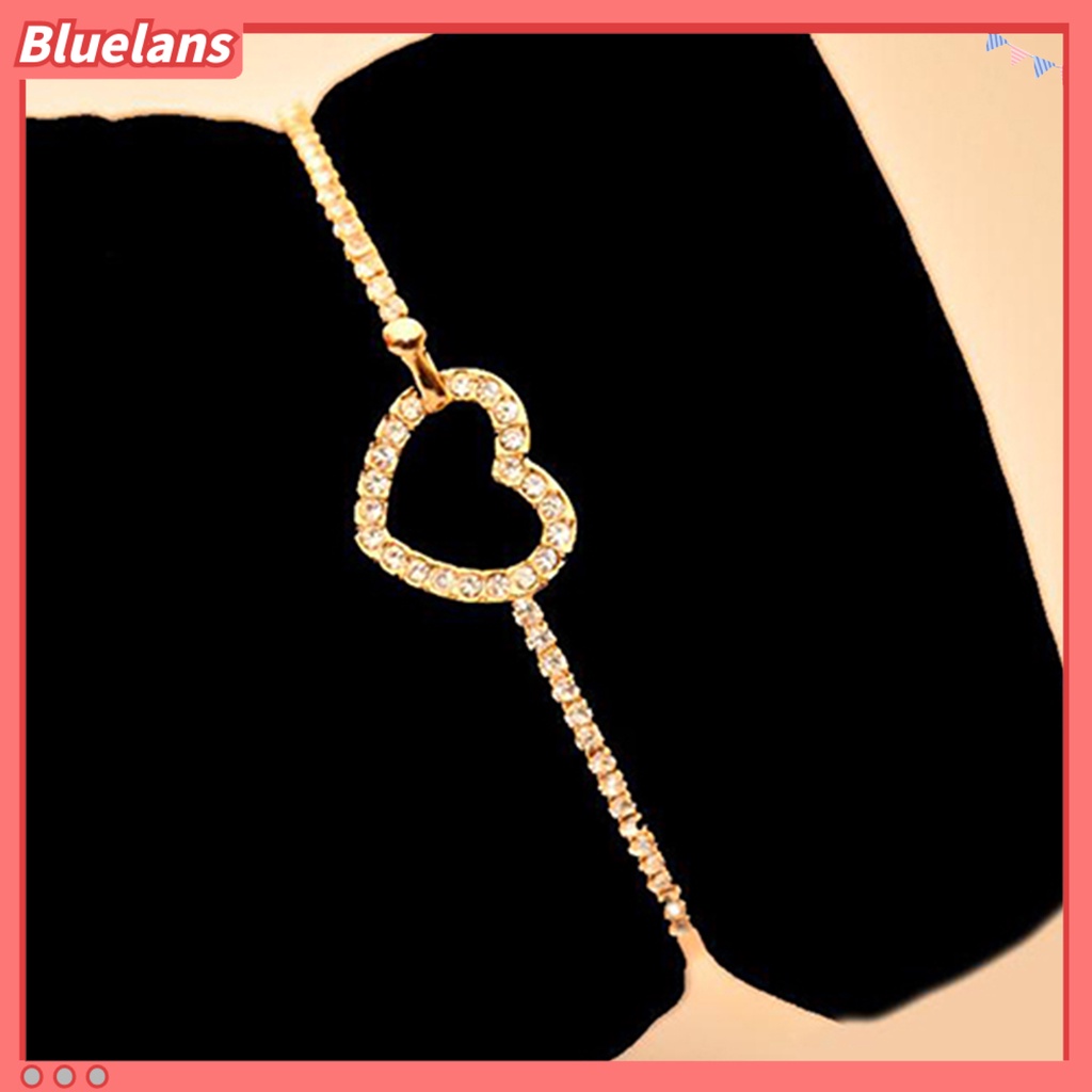 Bluelans Slim Bangle Love Heart Charm Luxury Golden Crystal Rhinestone Bracelet Slim Bangle for Women