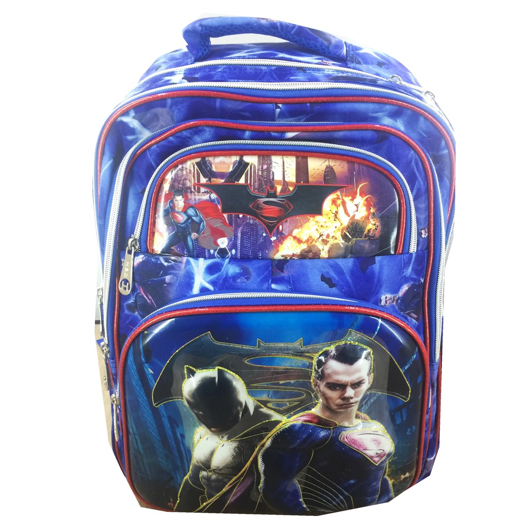 Tas Ransel Sekolah Anak SD 6 Dimensi Bantalan Punggung  Bat man Vs Super man 5 Kantung IMPORT