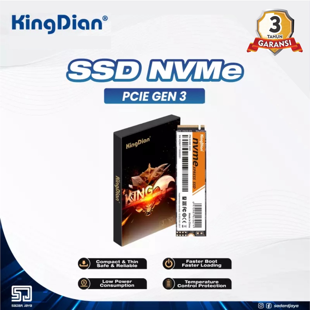 KingDian SSD NVMe 256GB 2280 PCIe Gen 3.0 Internal Solid State Drive Penyimpanan Data Laptop